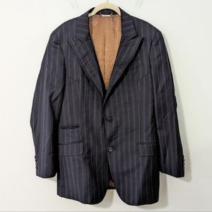 Roberto Cavalli 100% Virgin Wool Pinstripe Suit Set Blazer Pants Black Blue 50